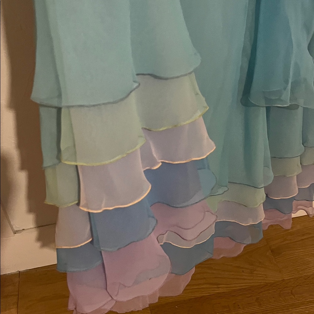 Aqua V-Neck Maxi Dress with Floral Waist Accent - Picture 5 of 11